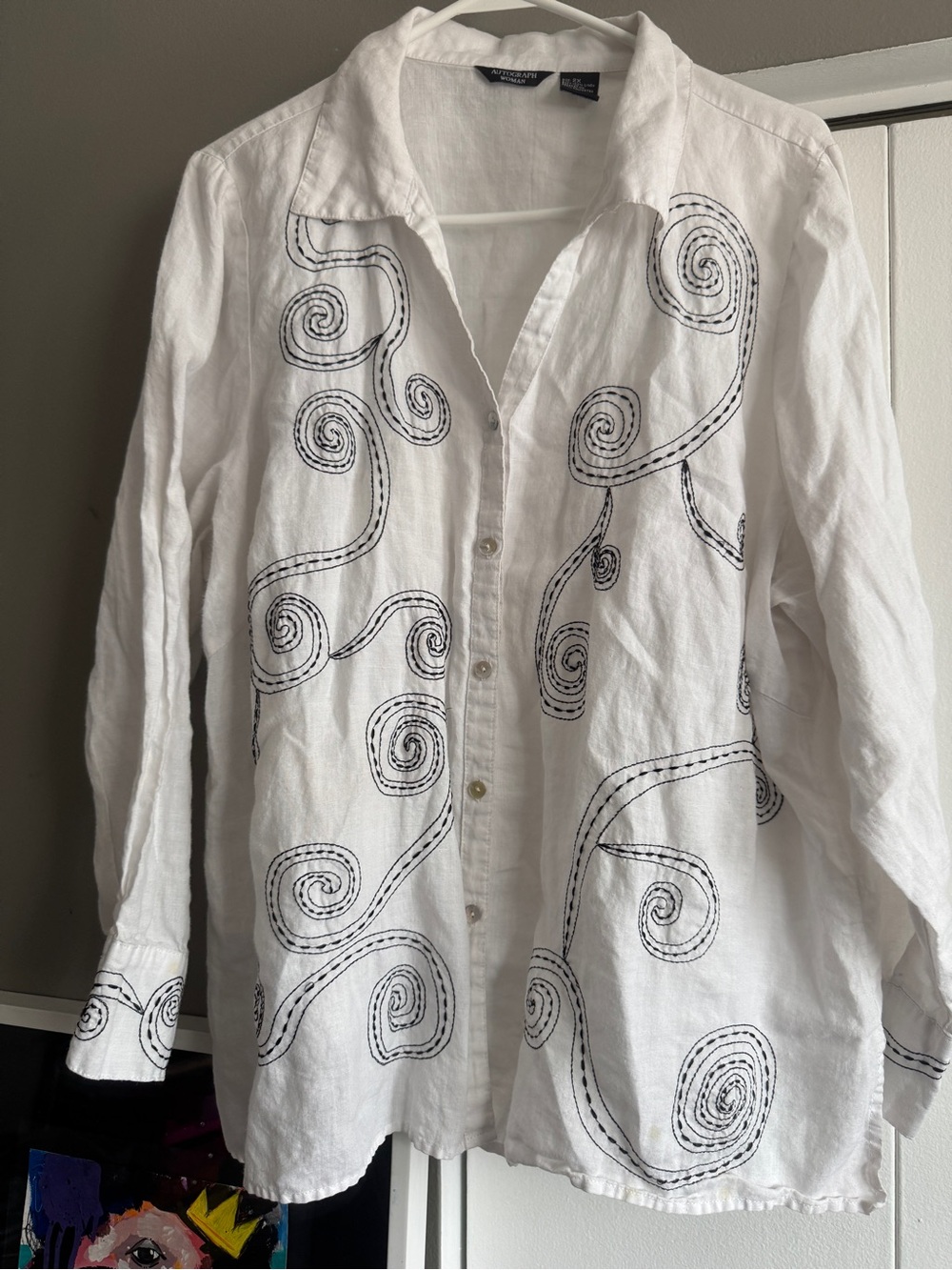 Autograph LINEN Woman Plus Size 2X 100% Embroidered Button Down Shacket White - Picture 12 of 12
